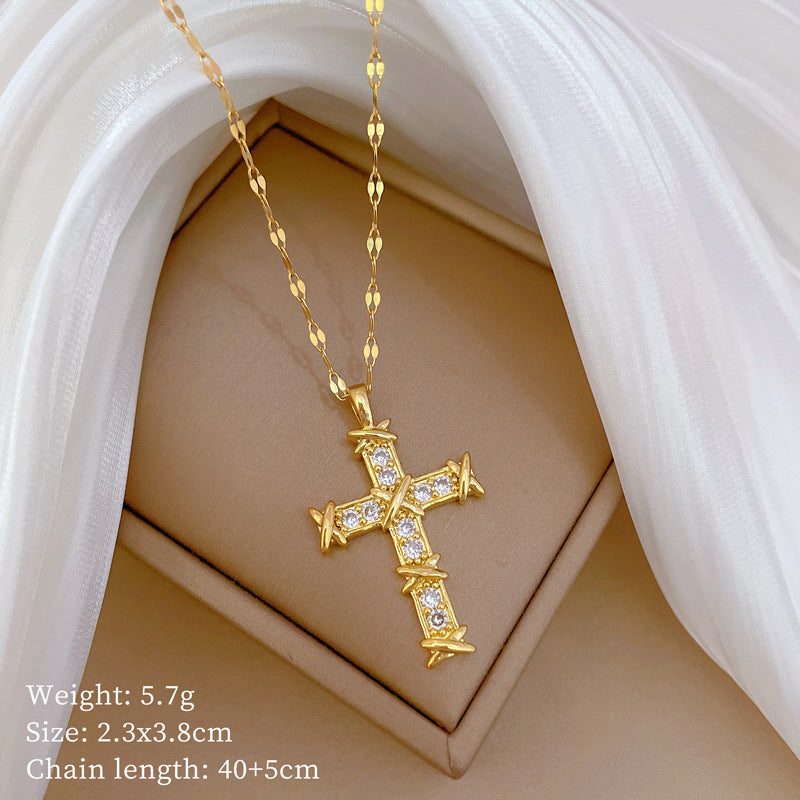 Collana Girocollo Lusso in Acciaio al Titanio con Strass a Croce Unisex