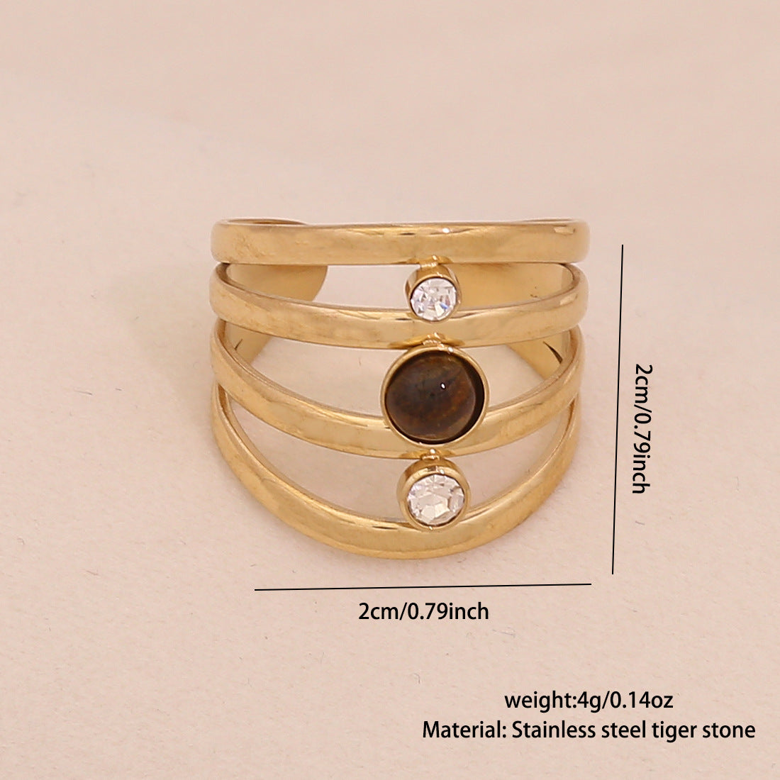 Anello da donna minimalista geometrico retrò in acciaio inossidabile con finitura placcata
