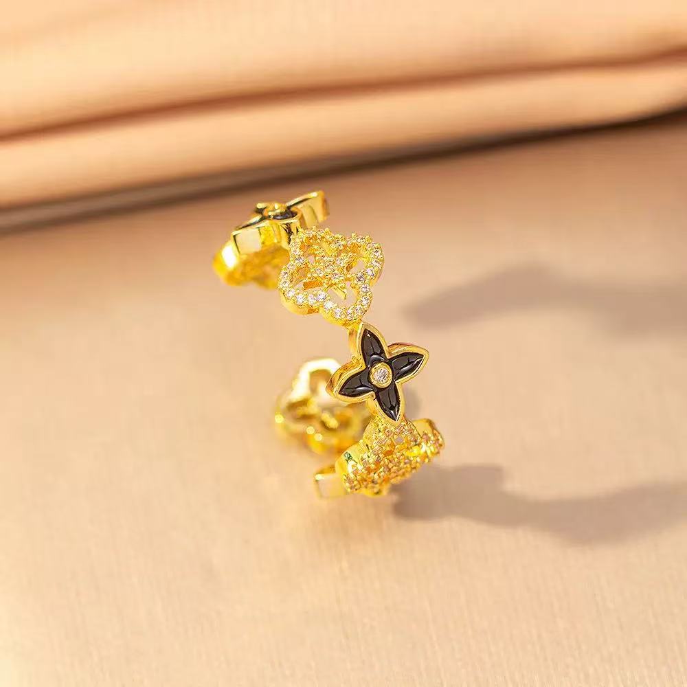 Fashion Luxury Geometric Irregular Enamel Zircon 18K Gold Plated PVD Copper Open Ring for Unisex