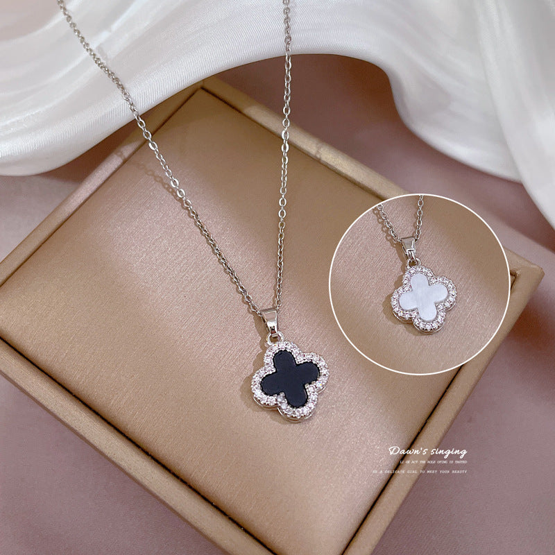 Minimalist Geometric Titanium Steel Clavicle Chain with Rhinestone Inlay and Copper Pendant