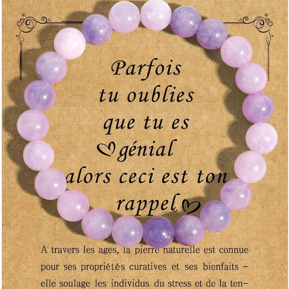 8mm Natural Stone Beaded Bracelet with Amethyst, Amazonite, Strawberry Quartz and Agate for Unisex