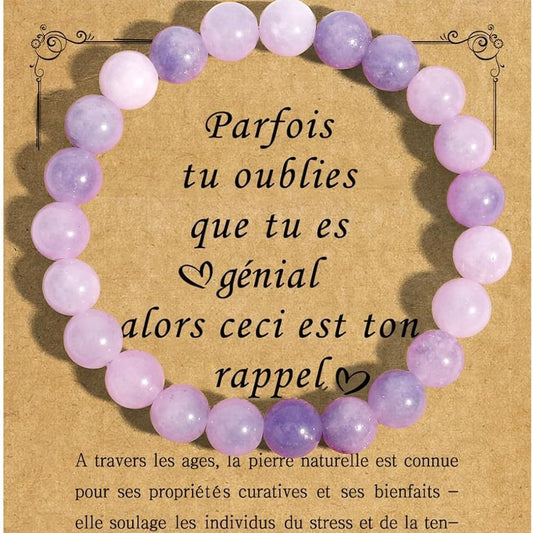 8mm Natural Stone Beaded Bracelet with Amethyst, Amazonite, Strawberry Quartz and Agate for Unisex