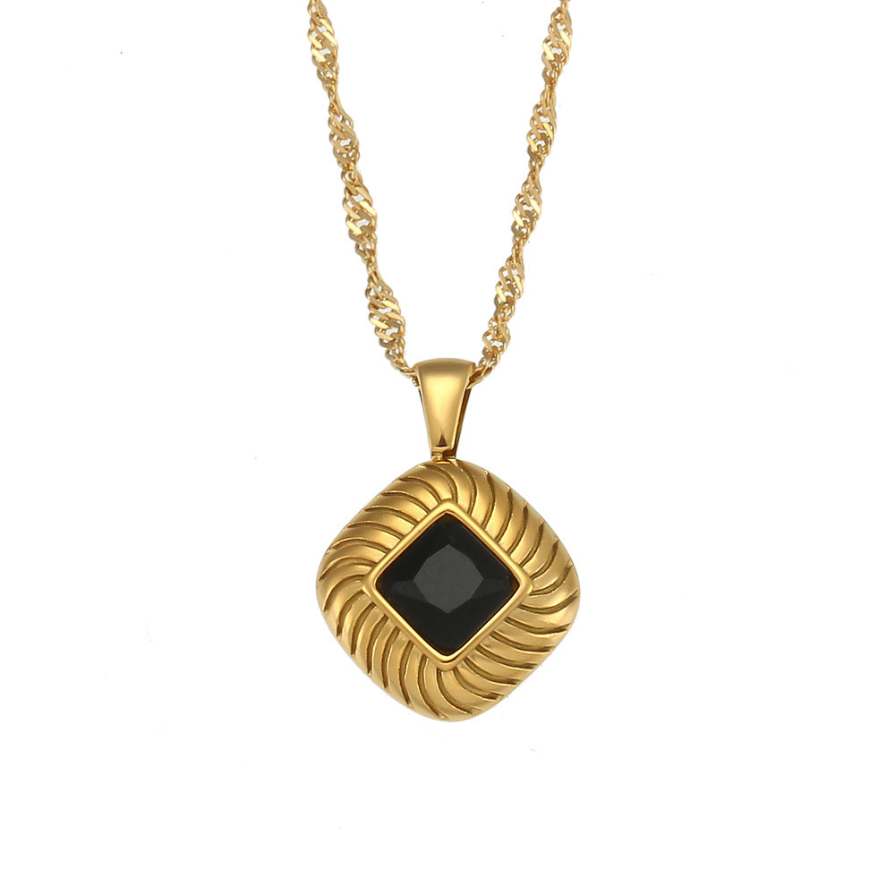 Collana con ciondolo in zircone a forma di rombo in acciaio inossidabile retrò minimalista da donna con finitura placcata