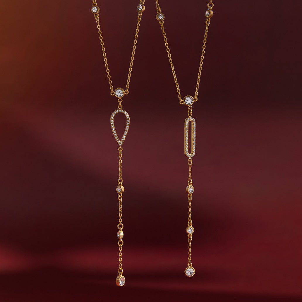 Minimalist Elegant 18K Gold PVD Titanium Steel Geometric Teardrop Pendant Necklace for Women