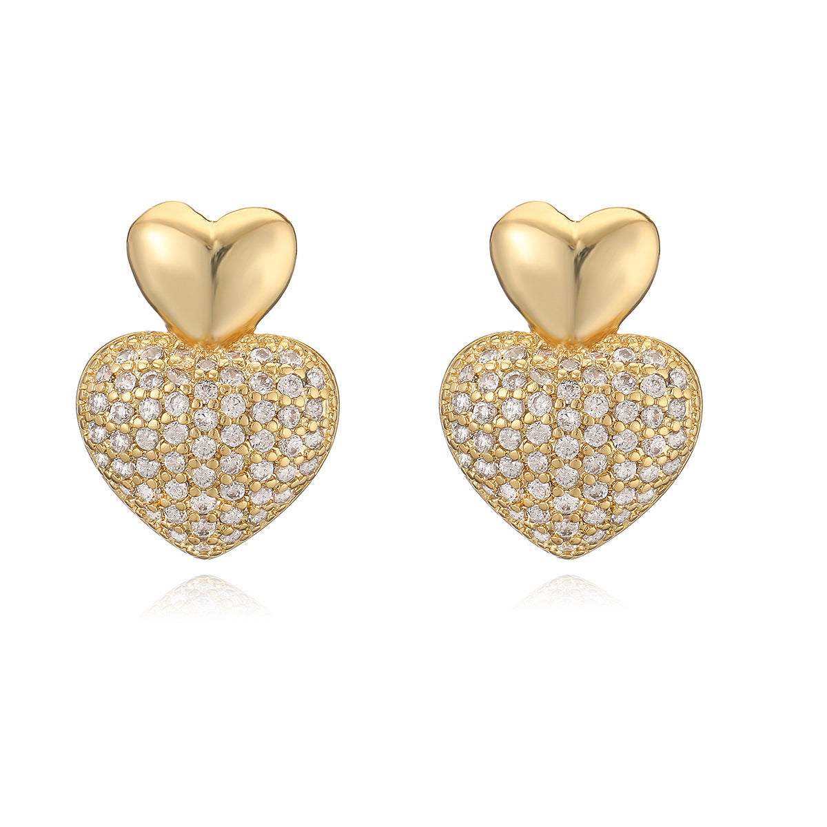 Orecchini a Cuore Geometrici Minimalisti in Rame con Placcatura in Oro 18K e Accenti in Zircone per Donne