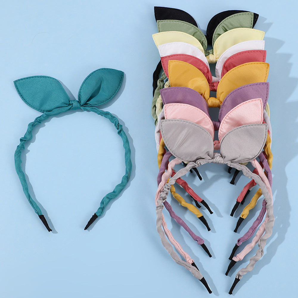 Cerchietto Floreale con Fiocco e Orecchie da Coniglio per Bambini, in Tessuto, Stile Minimalista