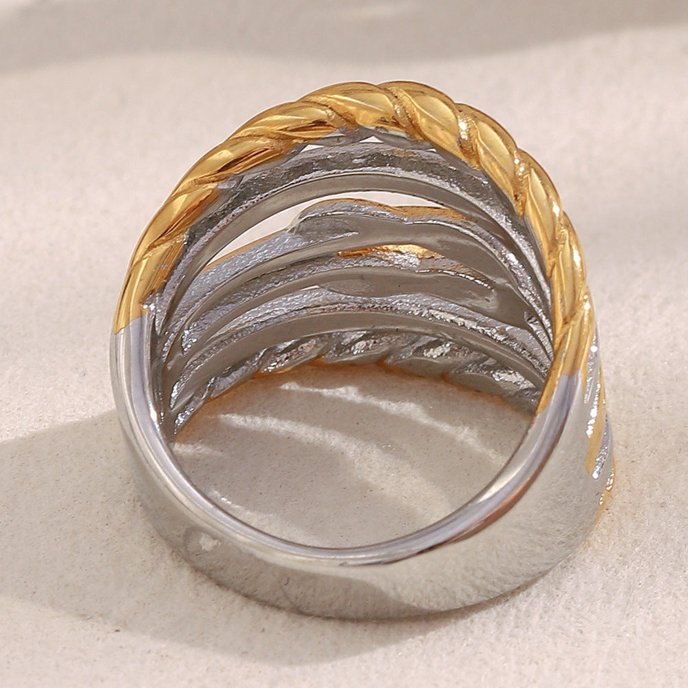 Minimalist Geometric Stainless Steel Ring with 18K Gold Plating for Women