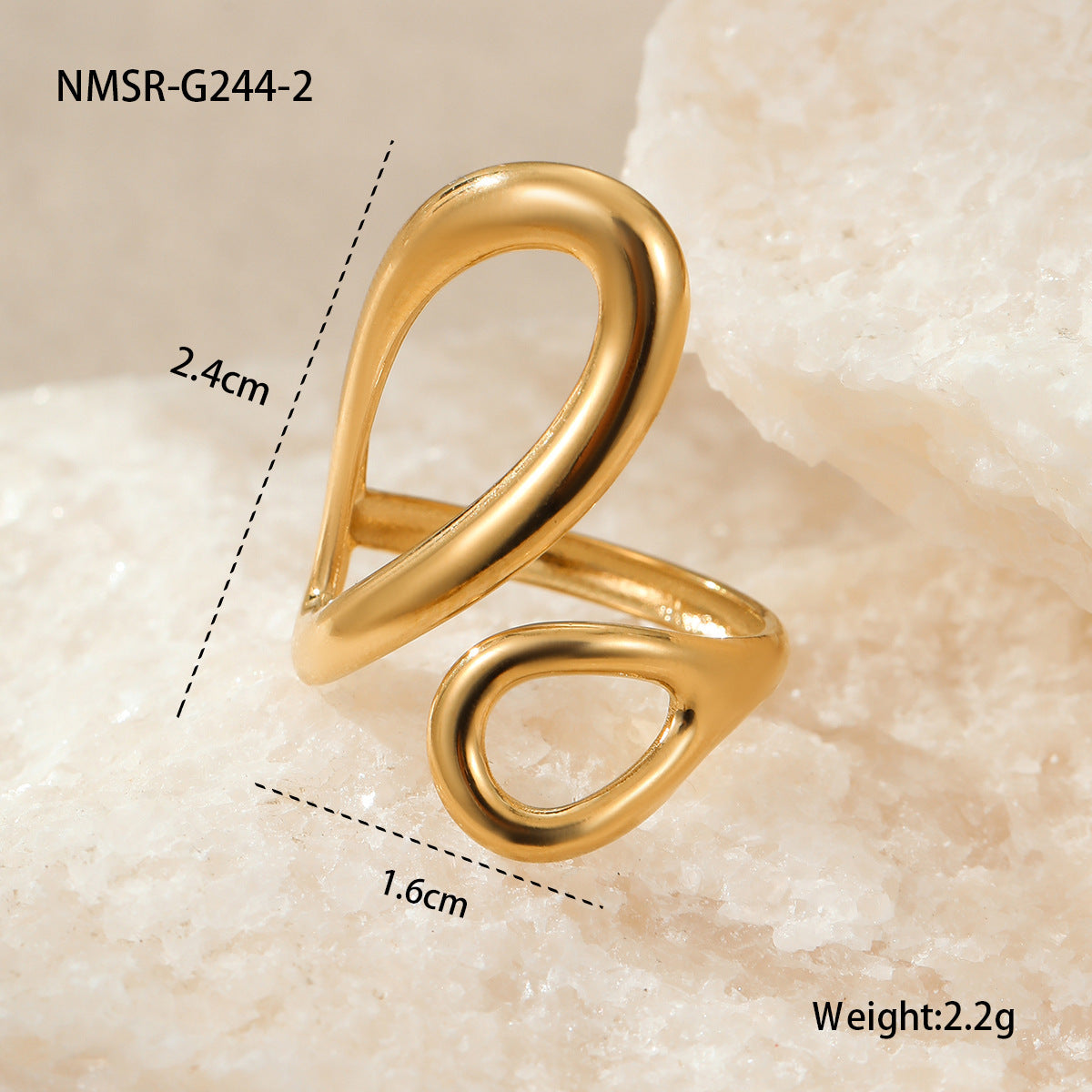 Anello da donna minimalista geometrico in acciaio inossidabile con placcatura in oro 18 carati, fascia di lusso elegante di ispirazione francese