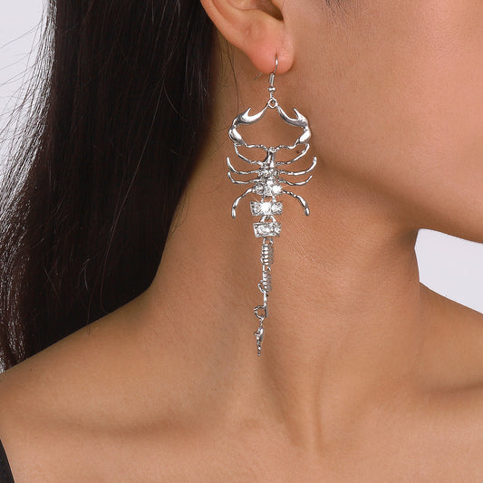 Geometric Scorpion Earrings for Women in Alloy with Rhinestone Inlay and Electroplated Finish, Edgy Sweet-Edgy Style