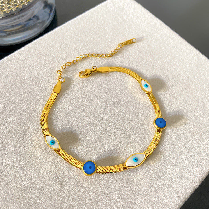 Minimalist Vintage Bohemian Geometric Plated Titanium Steel Bracelet with Blue and White Eye Design