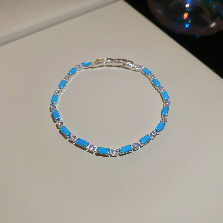 Sweet Minimalist Geometric Floral Brass Bracelet with Cubic Zirconia Inlay for Women