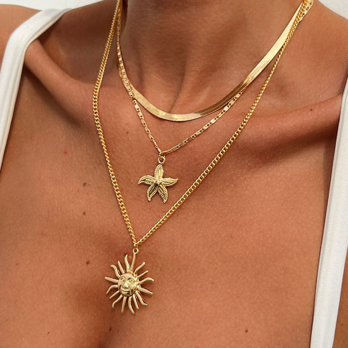 Exaggerated Geometric Moon Star Zinc Alloy Plated Ring Set for Women