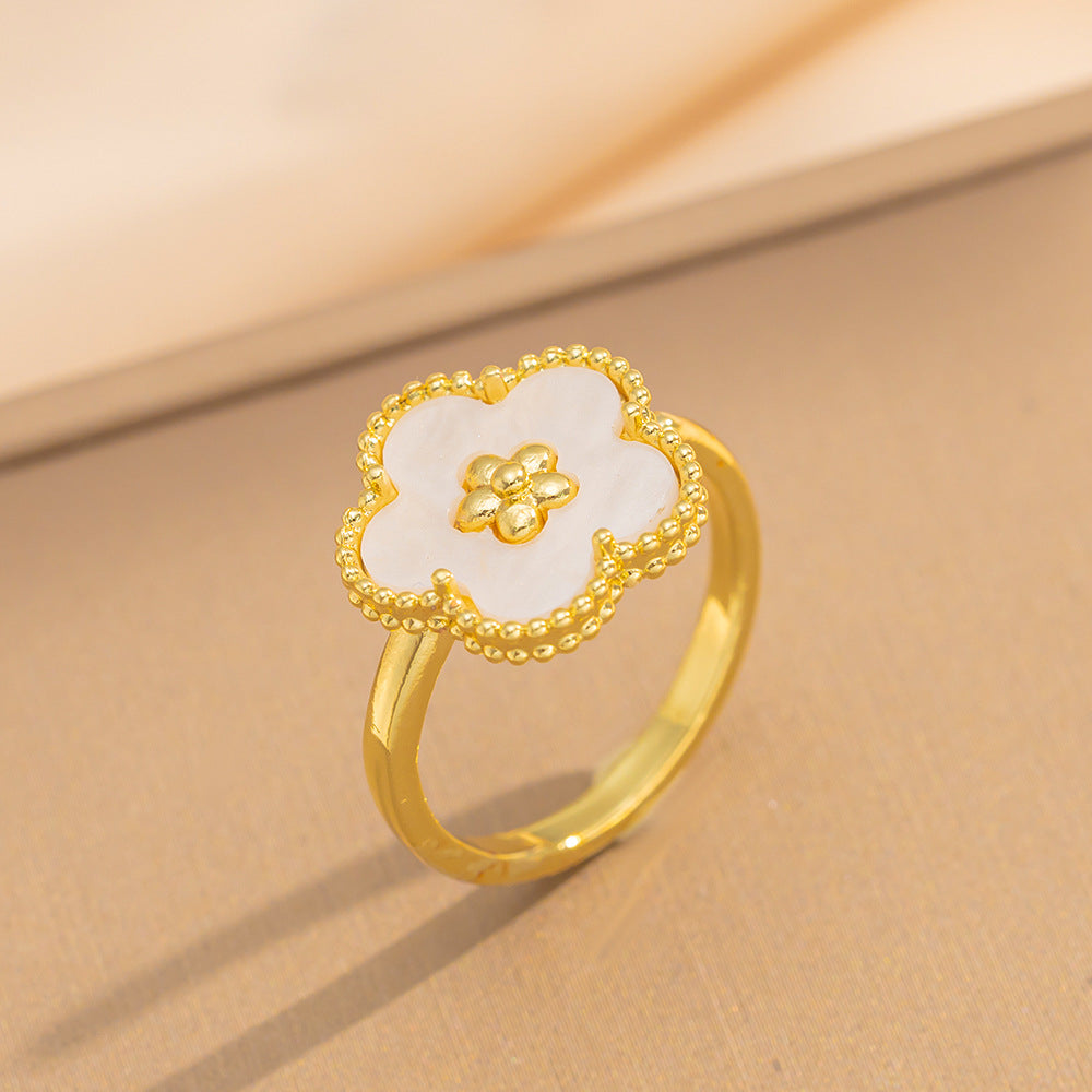 Luxury Minimalist Adjustable Open Ring for Women with Gold-Plated Copper Band and Zircon Stone Accent in Heart and Floral Shape
