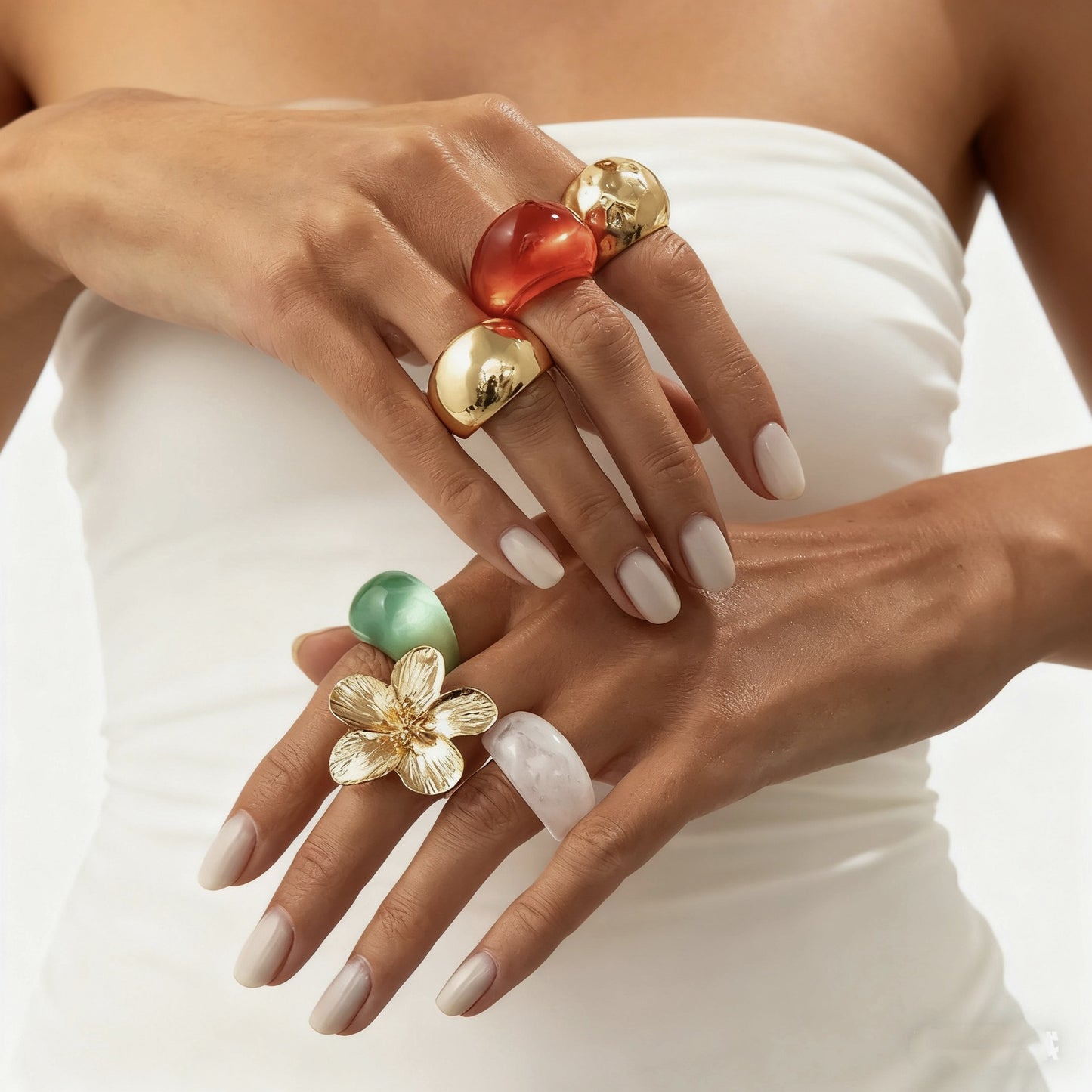 Set di anelli aperti a goccia geometrici in resina ambrata e olio per donne