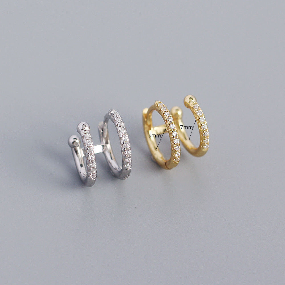 925 Sterling Silver Double Round Geometric Hoop Earrings with Micro-Set Cubic Zirconia
