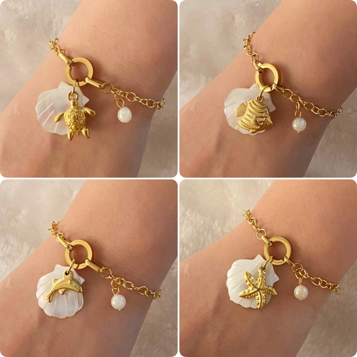 Fashion OL Stainless Steel Starfish and Turtle Bracelet with Plating Finish for Women
