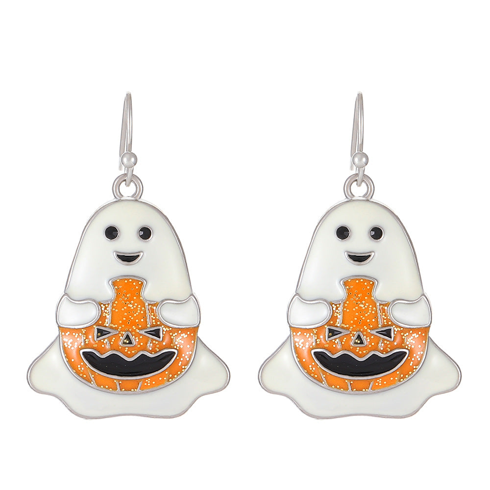 Pendientes de aleación con diseño de calabaza y calavera, estilo punk, chapados en oro, para mujer, temáticos de Halloween