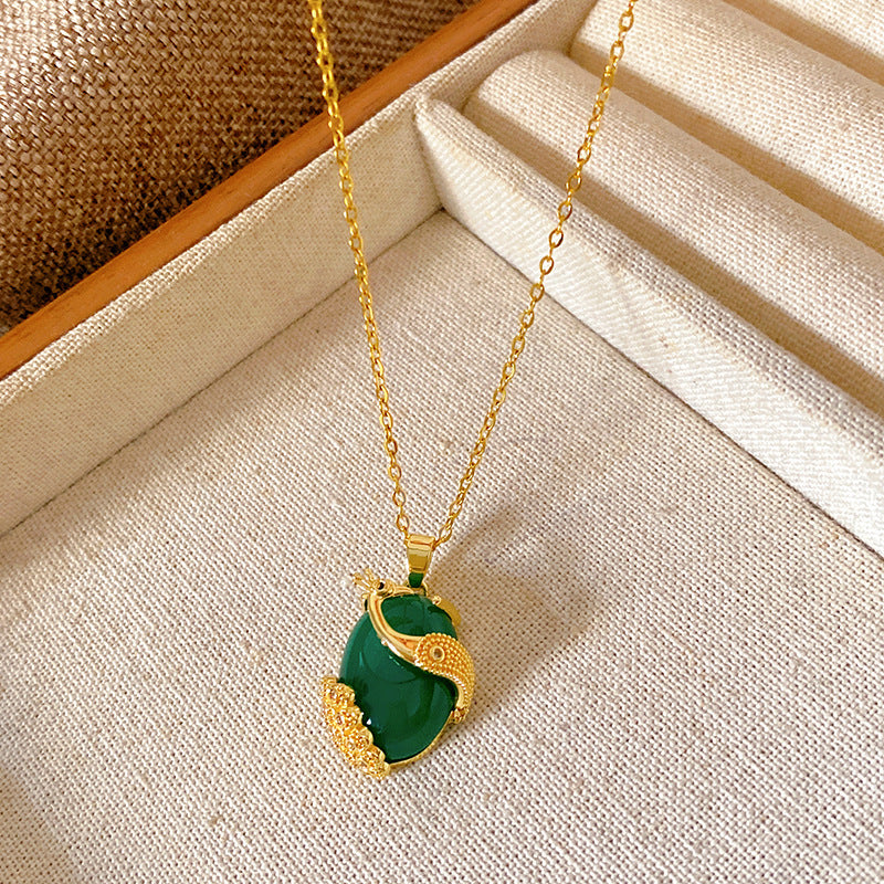 Sweet Minimalist Brass Gourd Pendant with Cubic Zirconia Inlay on Titanium Steel Cable Chain Necklace for Women
