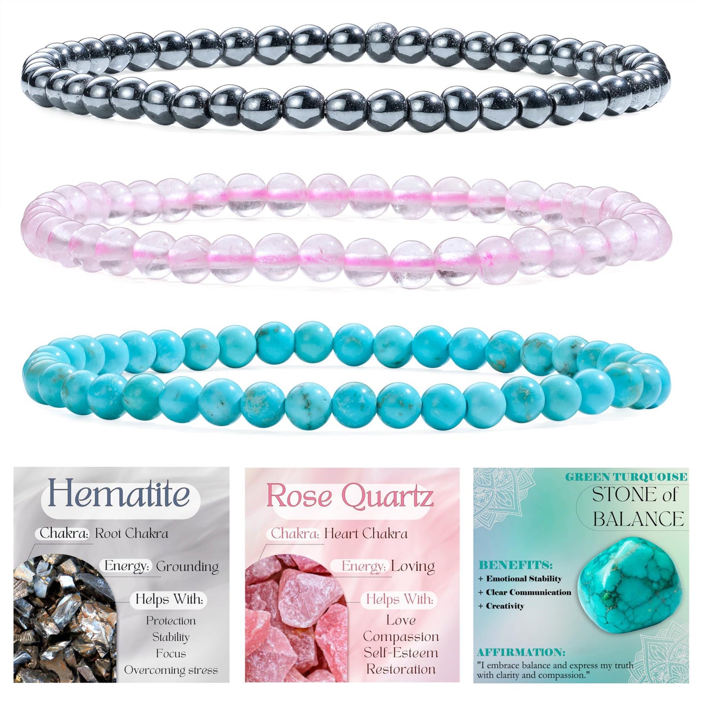 Minimalist Natural Agate and Crystal Geometric Beaded Stretch Bracelet for Women