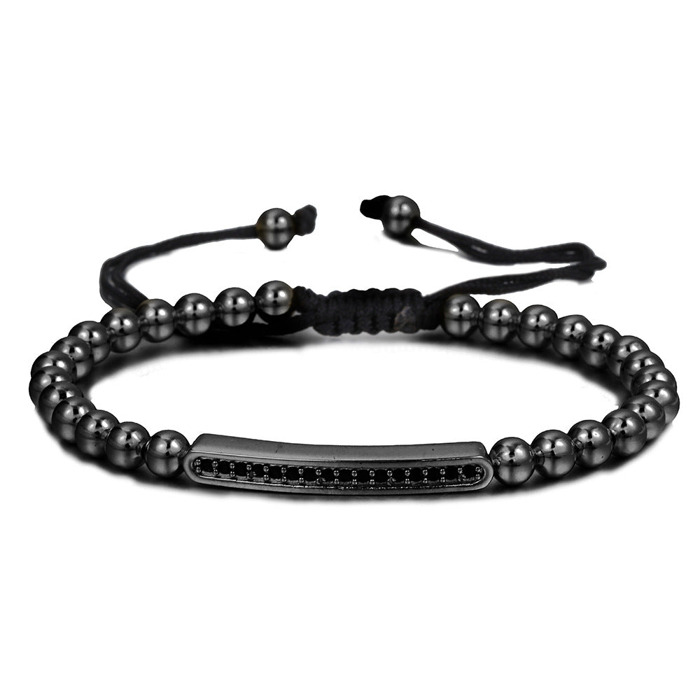 Micro-Set Cubic Zirconia Geometric Brass Beaded Adjustable Bracelet