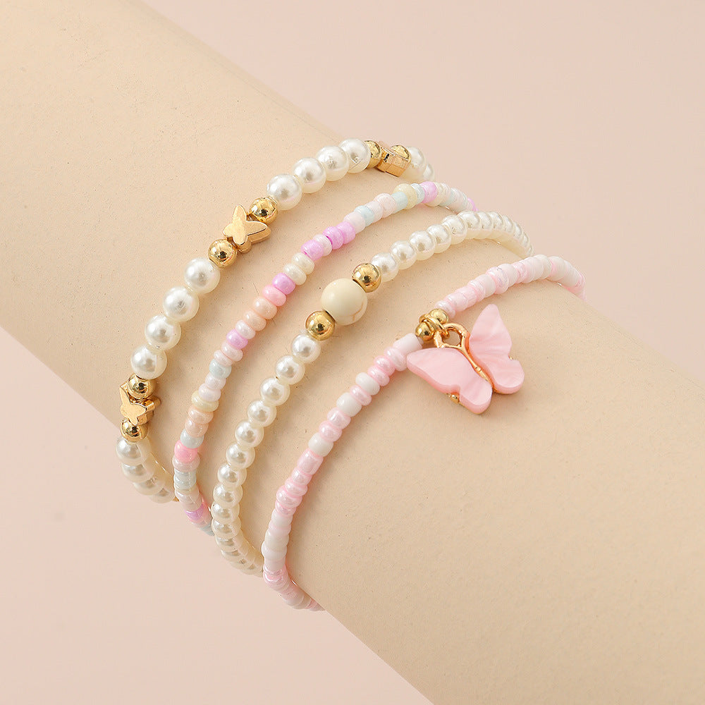 Tobillera de Perlas en Forma de Mariposa Minimalista para Niñas con Diseño Tejido a Mano y Acento de Estrella