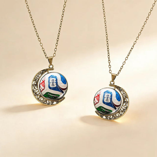 Collar informal con colgante de luna chapado en aleación con dije de cristal geométrico giratorio y cadena de cable unisex