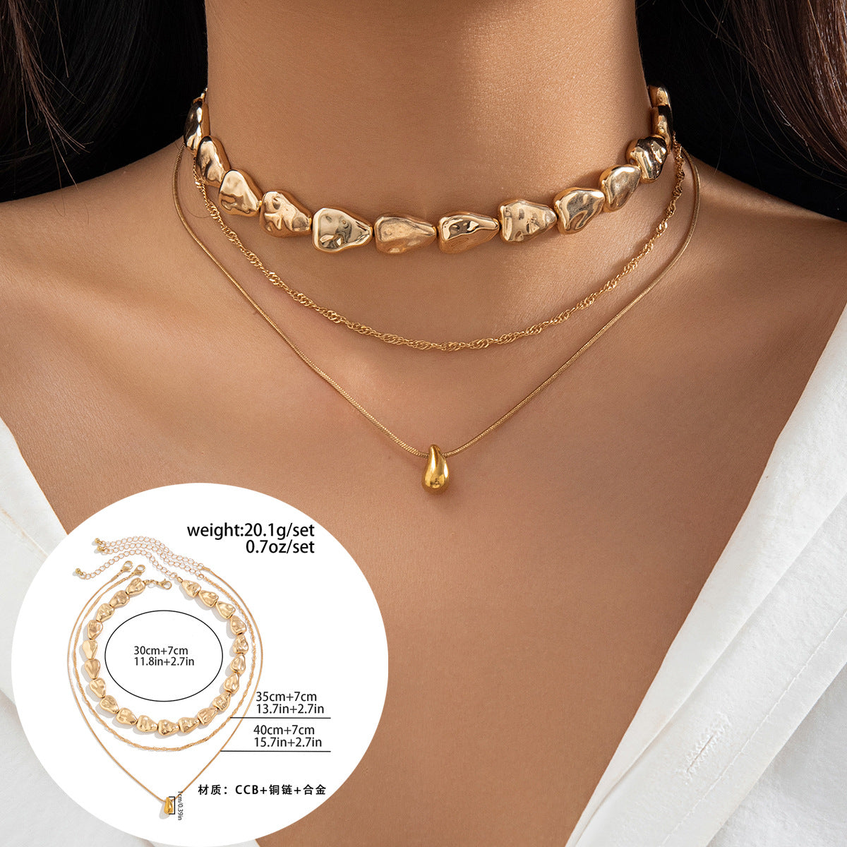 Punk Style Teardrop Shaped Pendant Necklace with Polished Metallic Finish and Snake Chain for Women