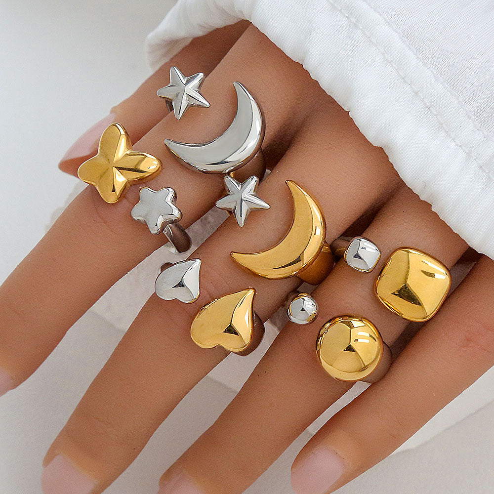 Anillo Ajustable Minimalista Geométrico de Acero Inoxidable con Baño de Oro para Mujer y Hombre