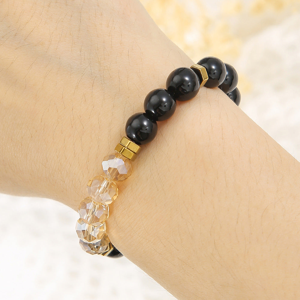 Bohemian Ethnic Natural Agate Crystal Round Beaded Stretch Bracelet