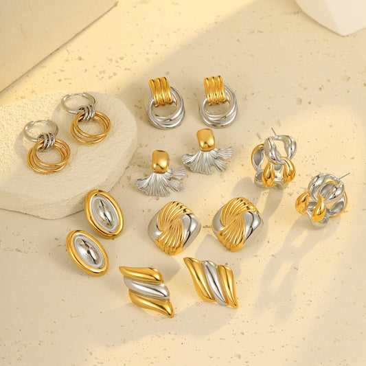 Fashionable Geometric Stainless Steel Earrings with Plating Finish for Women Minimalist Office Wear