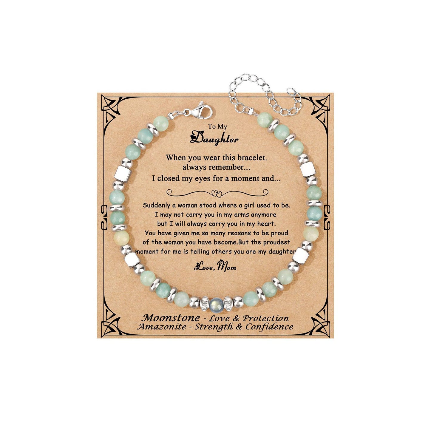 Fashion Stainless Steel Bracelet with 4mm Square Beads, Purple Imperial Stone and Lime Moonstone for Women