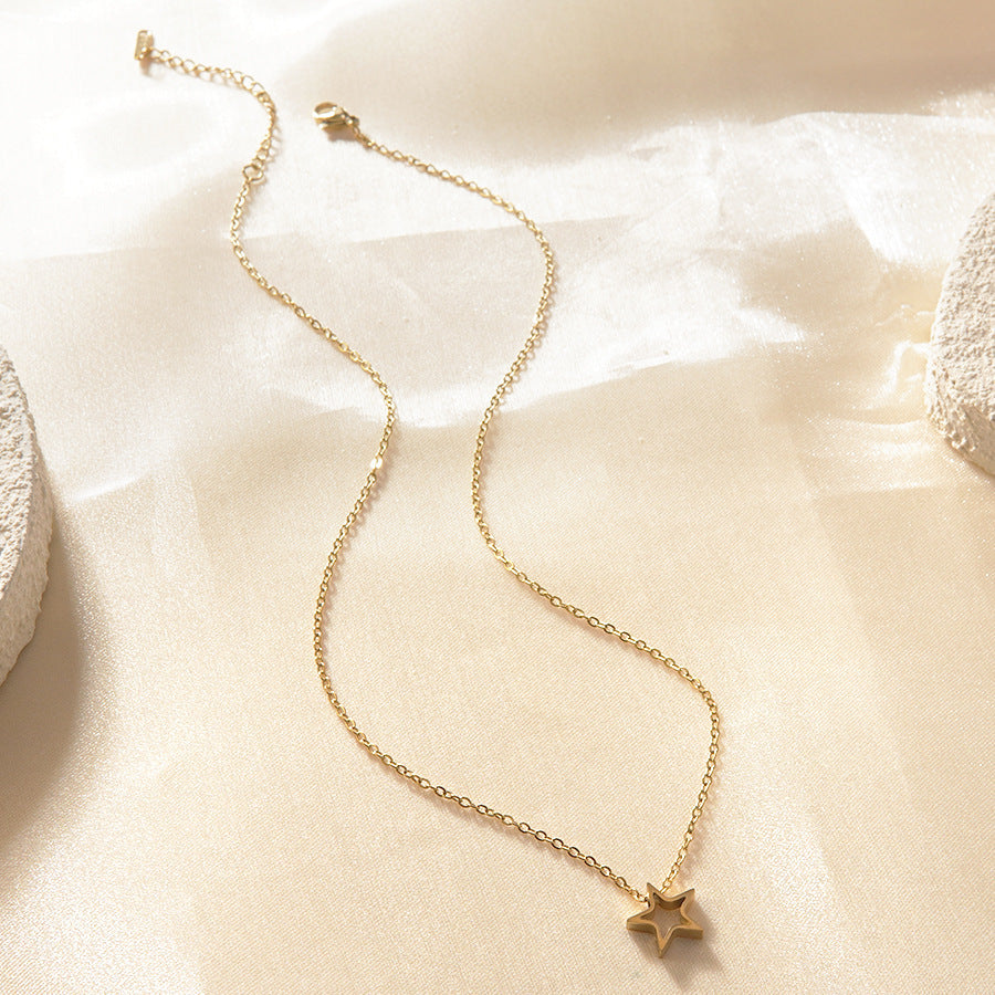 Elegant 18K Gold Plated Star Moon Stainless Steel Necklace for Women