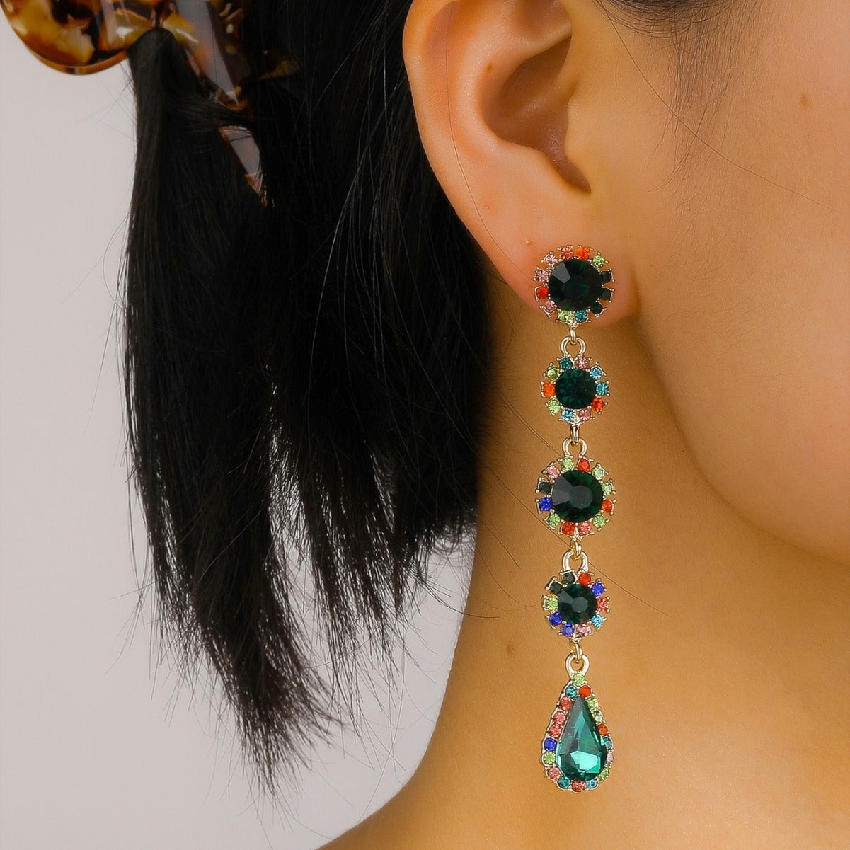 Pendientes de aleación con forma de gota de agua, incrustaciones de diamantes de imitación y diseño geométrico para mujer
