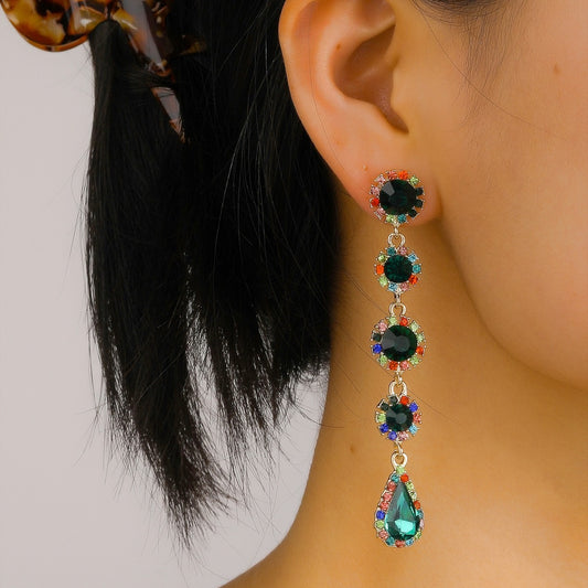 Pendientes de aleación con forma de gota de agua, incrustaciones de diamantes de imitación y diseño geométrico para mujer