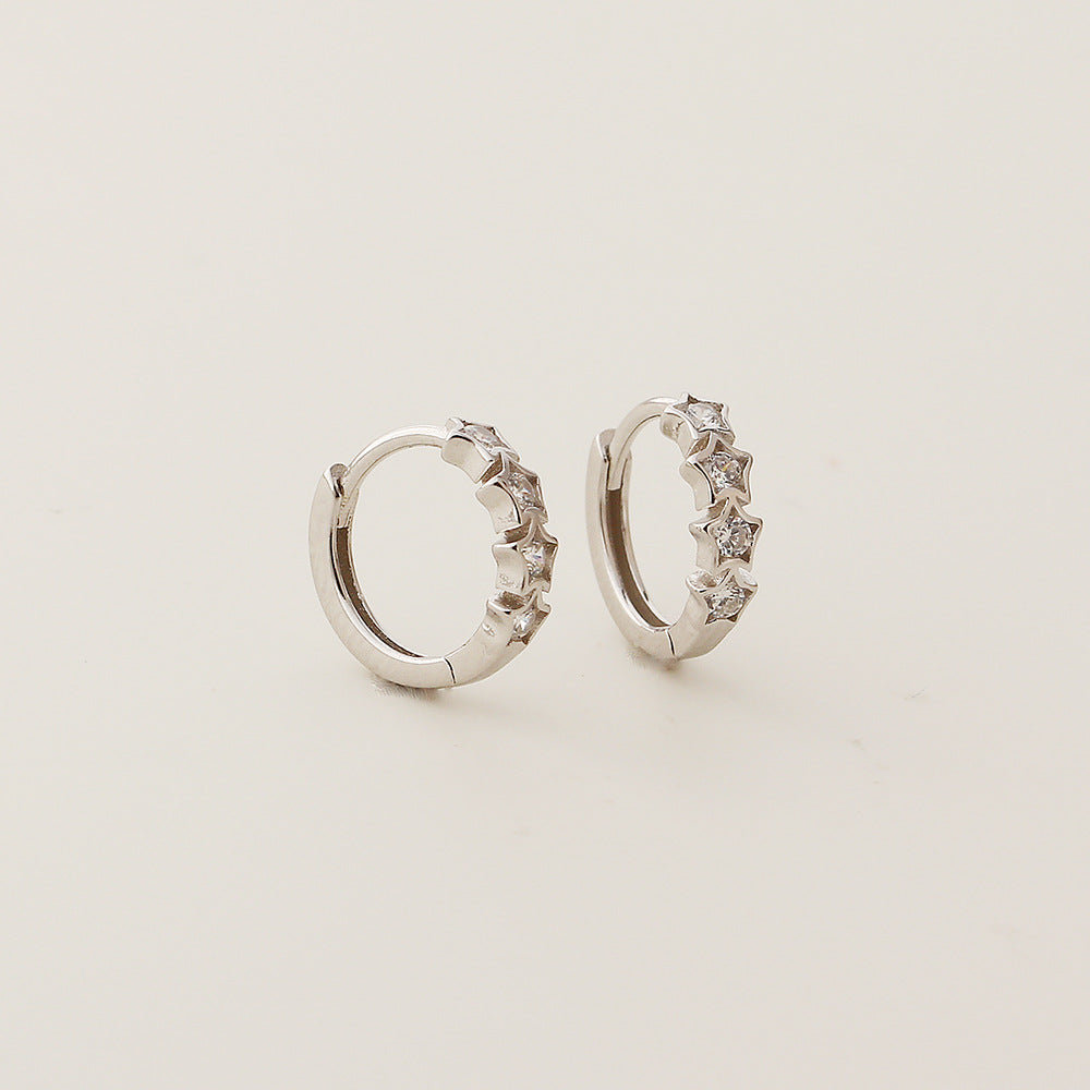 Pendientes de tuerca de plata de ley S925 con forma de estrella dulce y delicada con incrustaciones de diamantes de imitación para mujer
