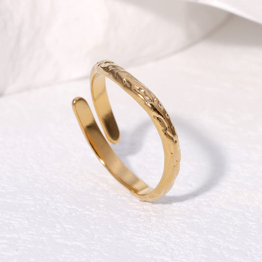 Minimalist 18K Gold Plated Geometric Stainless Steel Adjustable Ring for Women