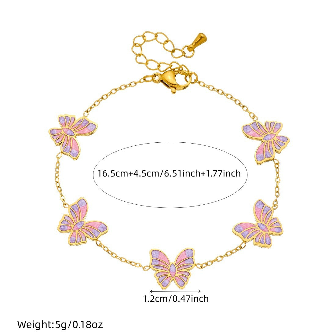 Pink Purple Gradient Drip Oil Butterfly Plated Stainless Steel Jewelry Set for Women