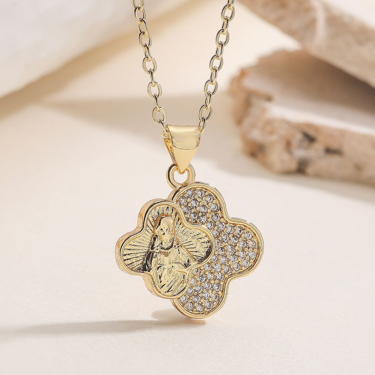 Minimalist Geometric 18K Gold Plated Brass Cubic Zirconia Pendant Necklace for Women