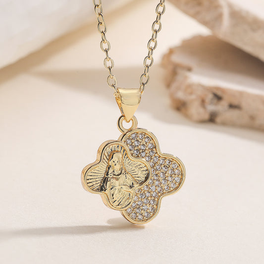 Minimalist Geometric 18K Gold Plated Brass Cubic Zirconia Pendant Necklace for Women