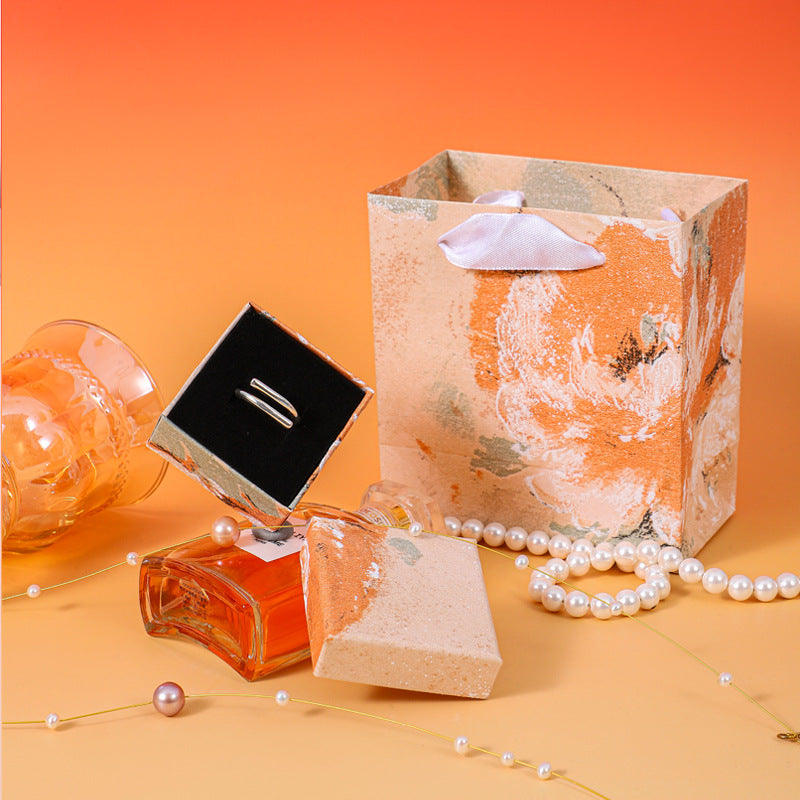 Caja de embalaje de joyería con diseño floral irregular naranja estilo pintura al óleo para collares, pulseras, pendientes y anillos