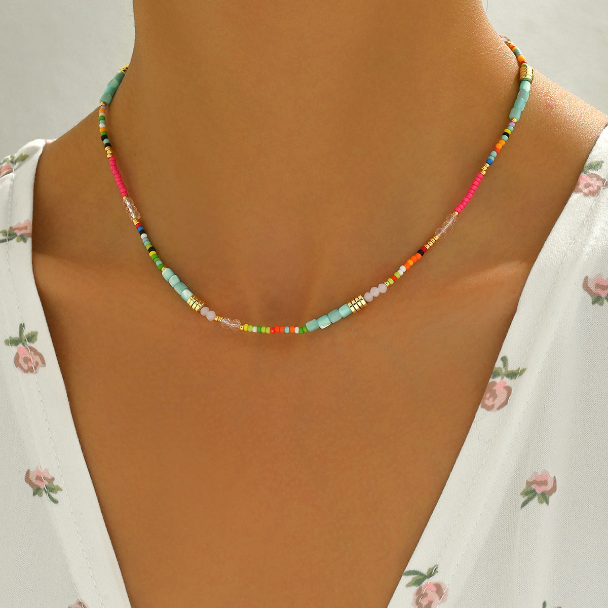 Collar de estilo bohemio con cristal geométrico para mujer, con artesanía hecha a mano y diseño de cuentas coloridas