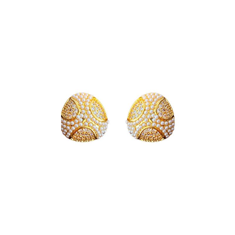 Chic Geometric Earrings with Gold-Plated Silver Posts, Zircon Inlay, and Imitation Pearl Accents for Women