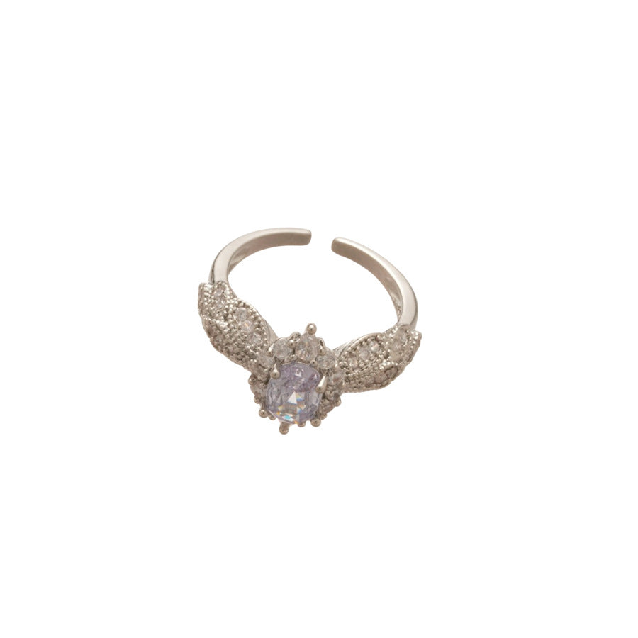 Anello Aperto Elegante Minimalista da Donna in Rame con Zirconia a Forma di Fiore, Design Geometrico e Sensazione di Lusso