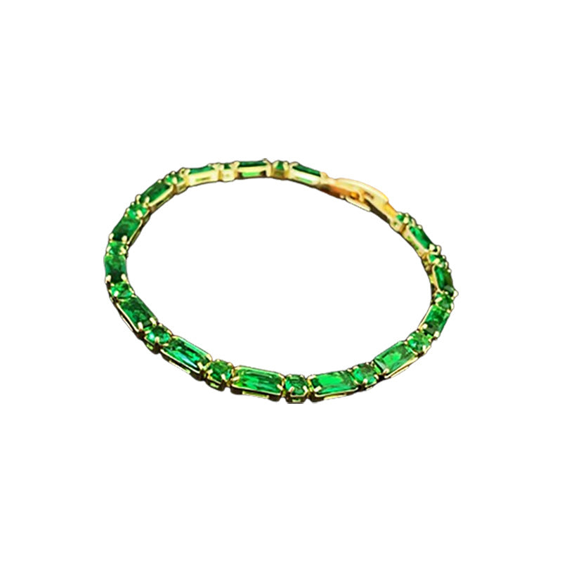 Elegant Gold Plated Geometric Cubic Zirconia Emerald Bracelet for Women
