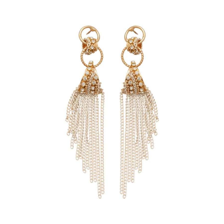 Pendientes de borla con formas geométricas con incrustaciones de diamantes de imitación en aleación y acero inoxidable para mujer, estilo de lujo minimalista y a la moda