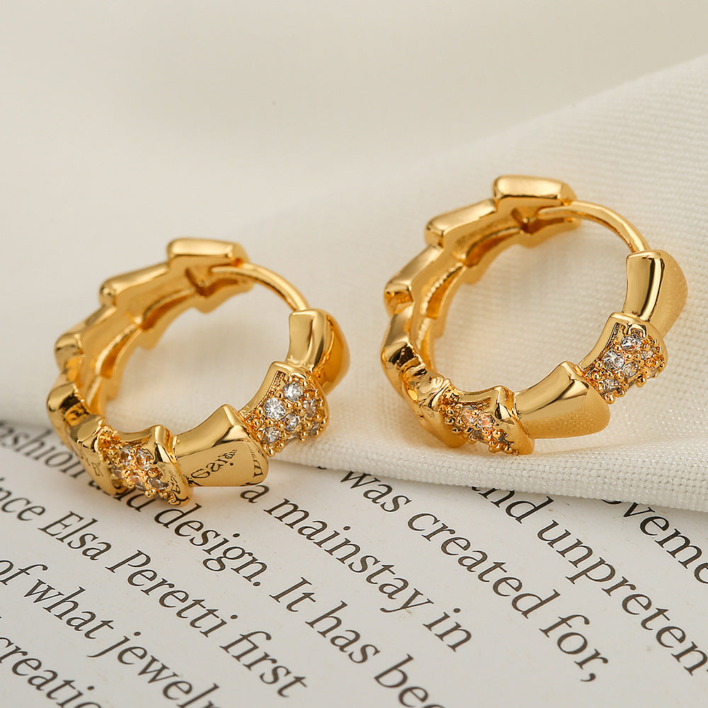 Minimalist Geometric Copper Hoop Earrings with Real Gold Plating and Micro-Pavé Zirconia for Women