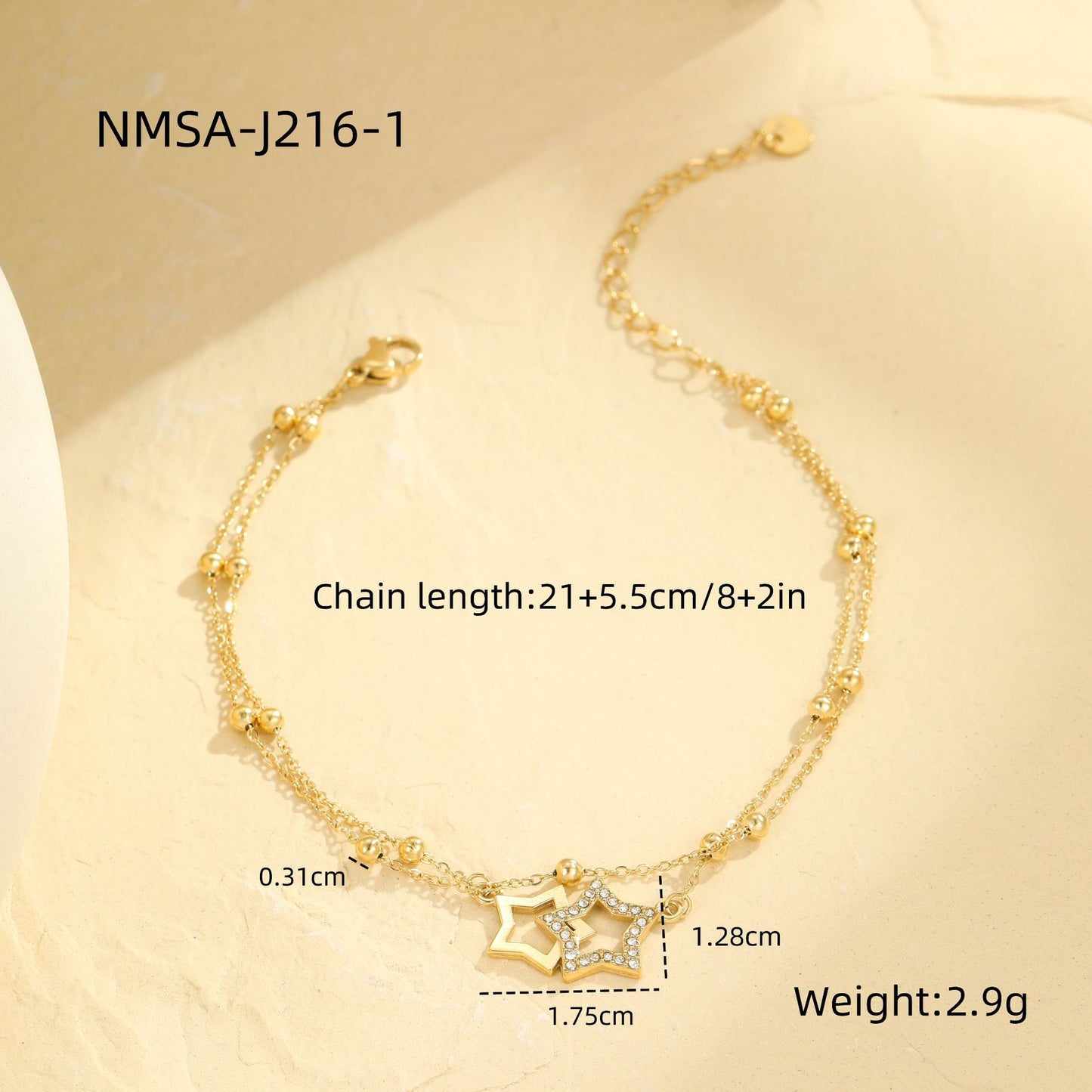 Catena alla caviglia multistrato in acciaio inossidabile placcato oro 18K con motivo geometrico, unisex, alla moda, stile estivo da spiaggia