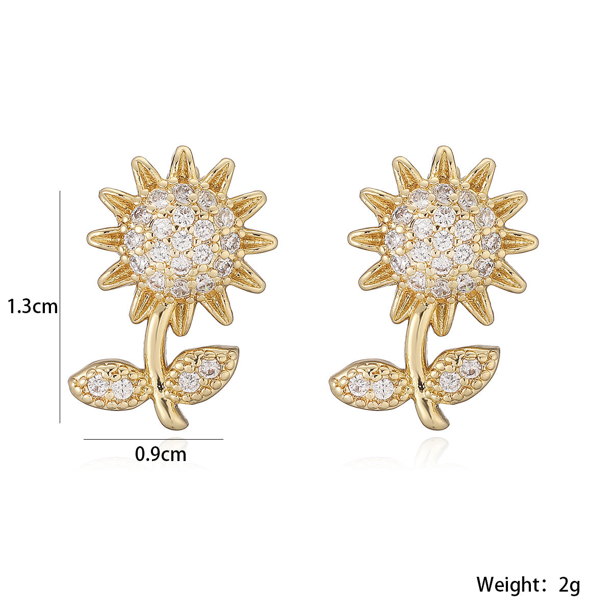 Elegant 18K Gold Plated Brass Floral Geometric Cubic Zirconia Stud Earrings for Women