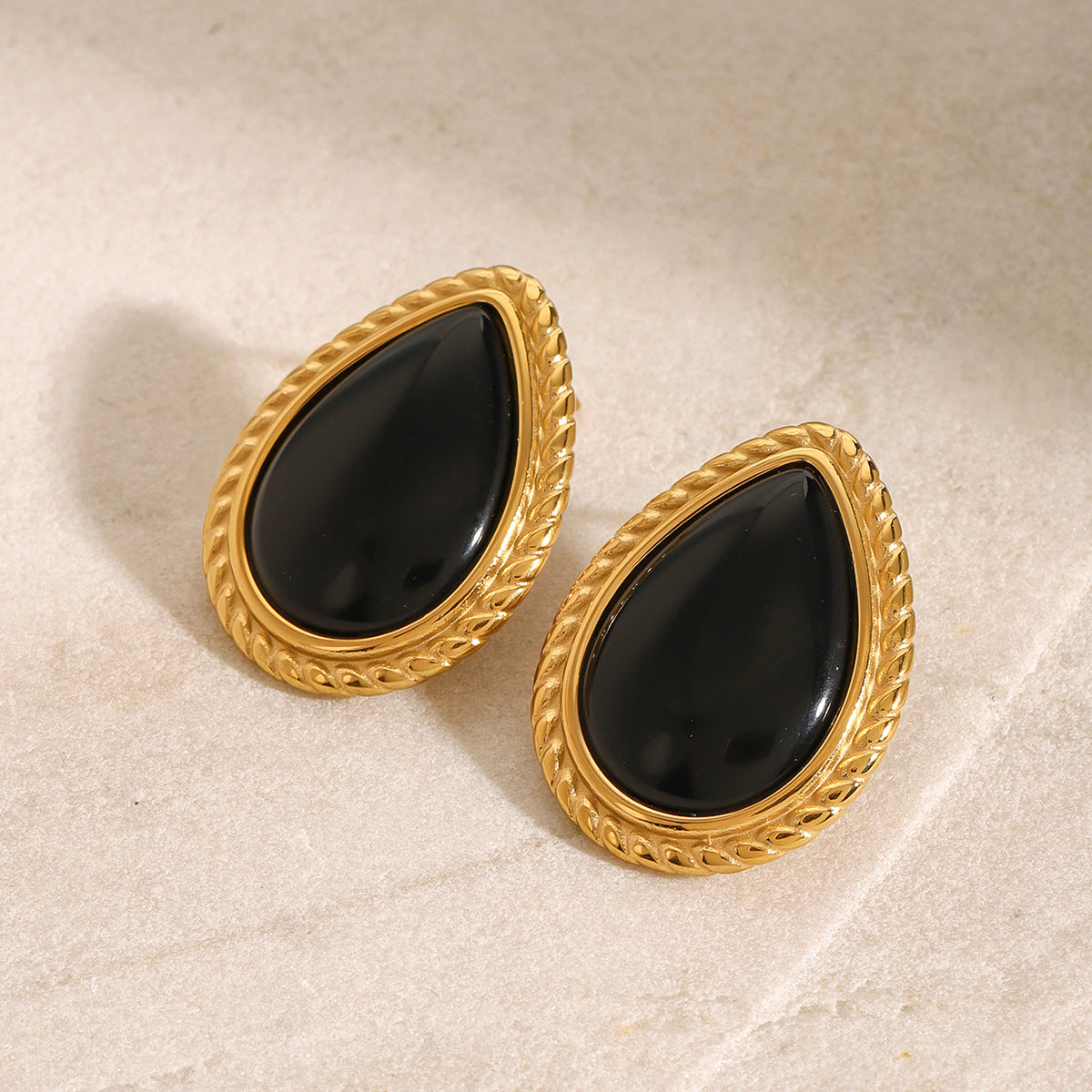 Orecchini geometrici ovali in acciaio inossidabile stile vintage con finitura galvanica da donna