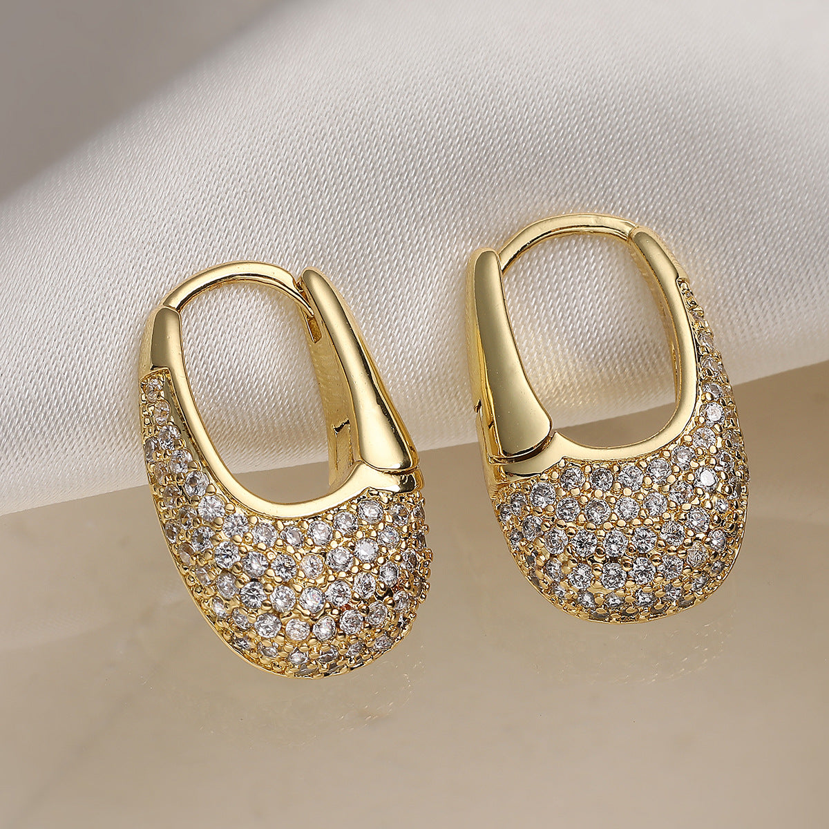 Minimalist Luxury Geometric Gold Plated Brass Cubic Zirconia Earrings for Women